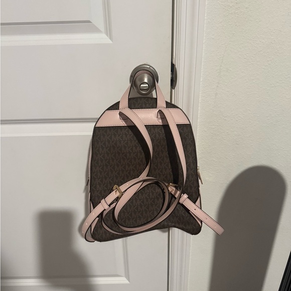 Michael Kors Brown Logo Mini Backpack with Pink Trim main image 3